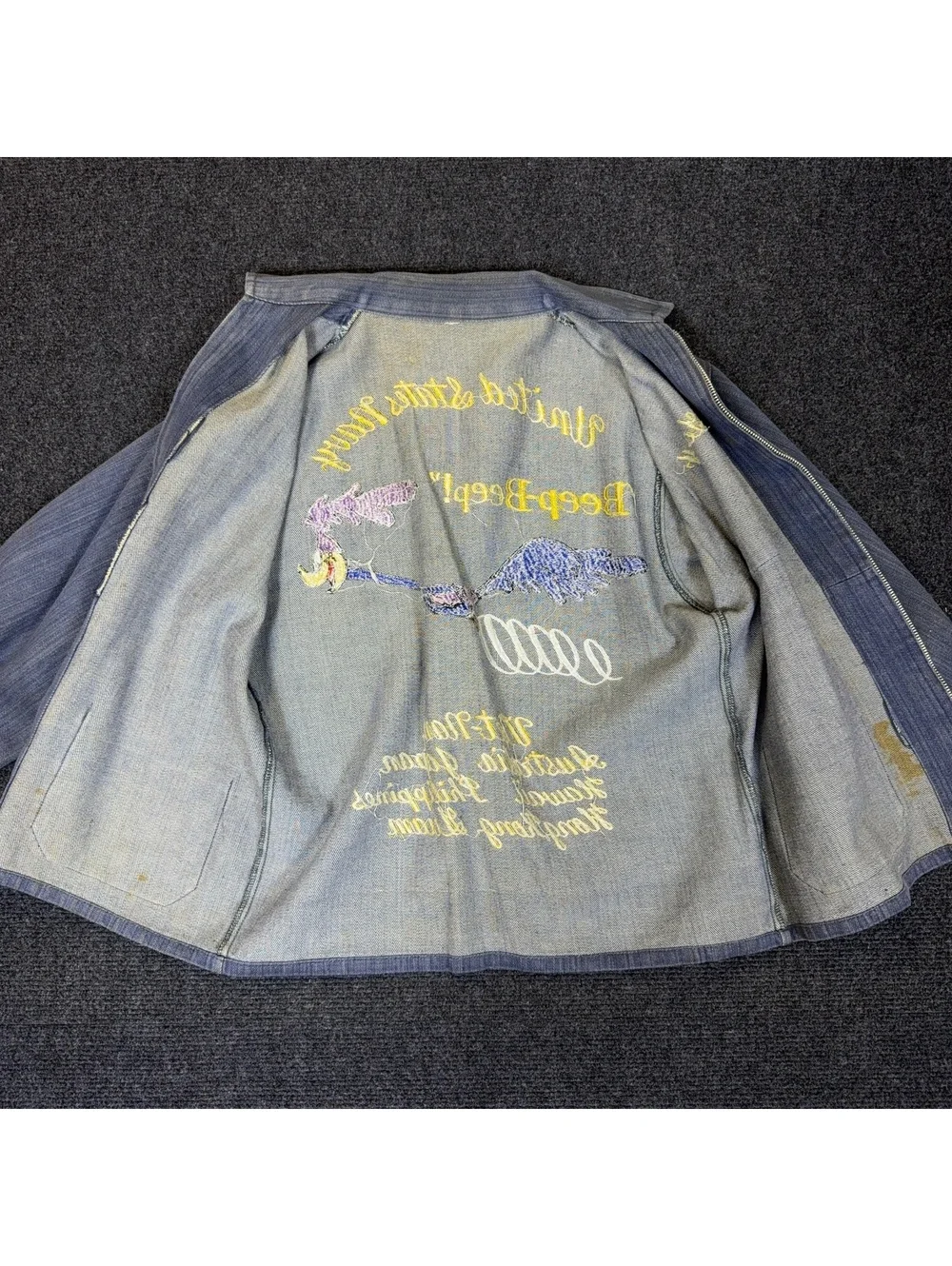 1960s US NAVY Vietnam Road Runner Chain Stitched Denim Jacket Medium